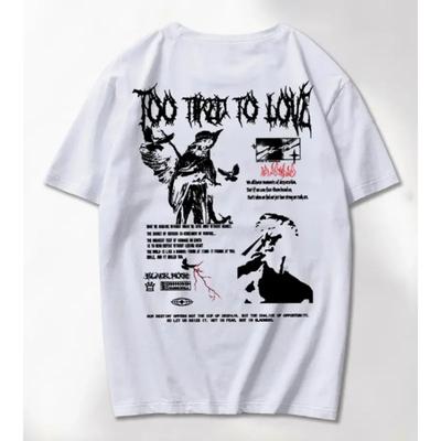 T-shirt à Manches Courtes en Coton de Haute Qualité pour Homme Mode Hip-hop Rock Rétro Été Haut Oversize à Col Rond Homme Unisexe