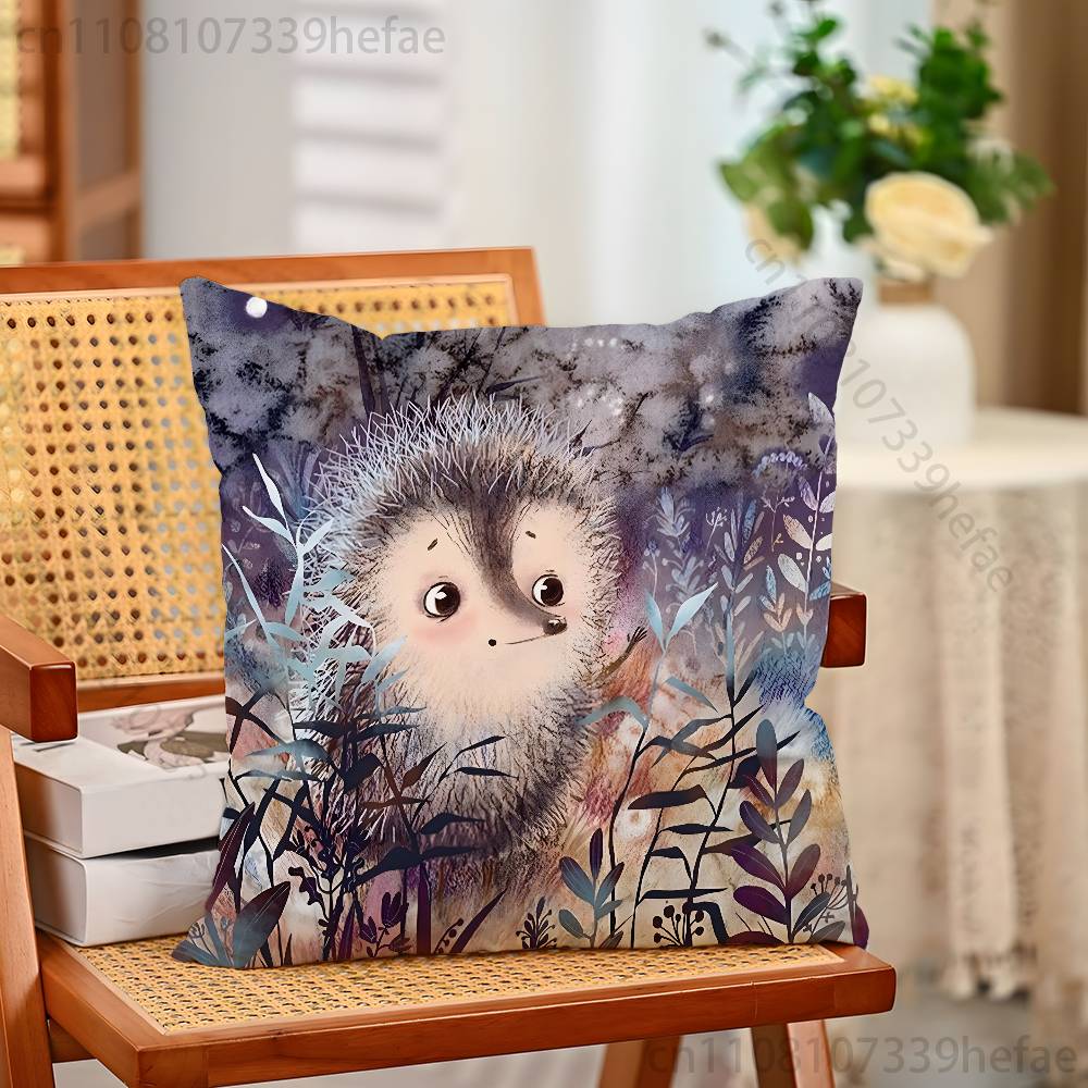 Retro Vintage Hedgehog Print Polyester Pillow Case for Valentine gift Home Sofa Cushion Cover Decoration Custom