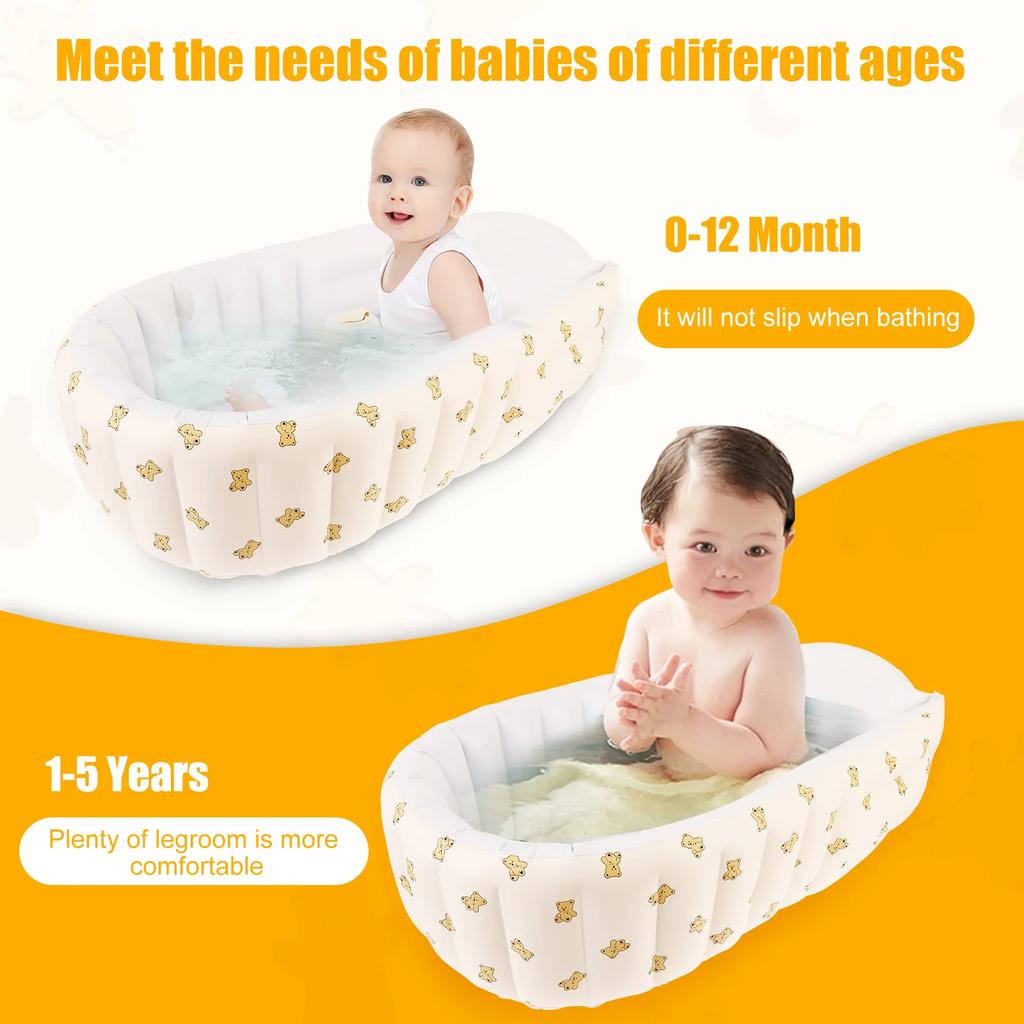 Inflatable Baby Bathtub PVC Toddler Bath Foldable Travel Shower Basin Portable Outdoor Pool Anti Slip Children's Bathtub