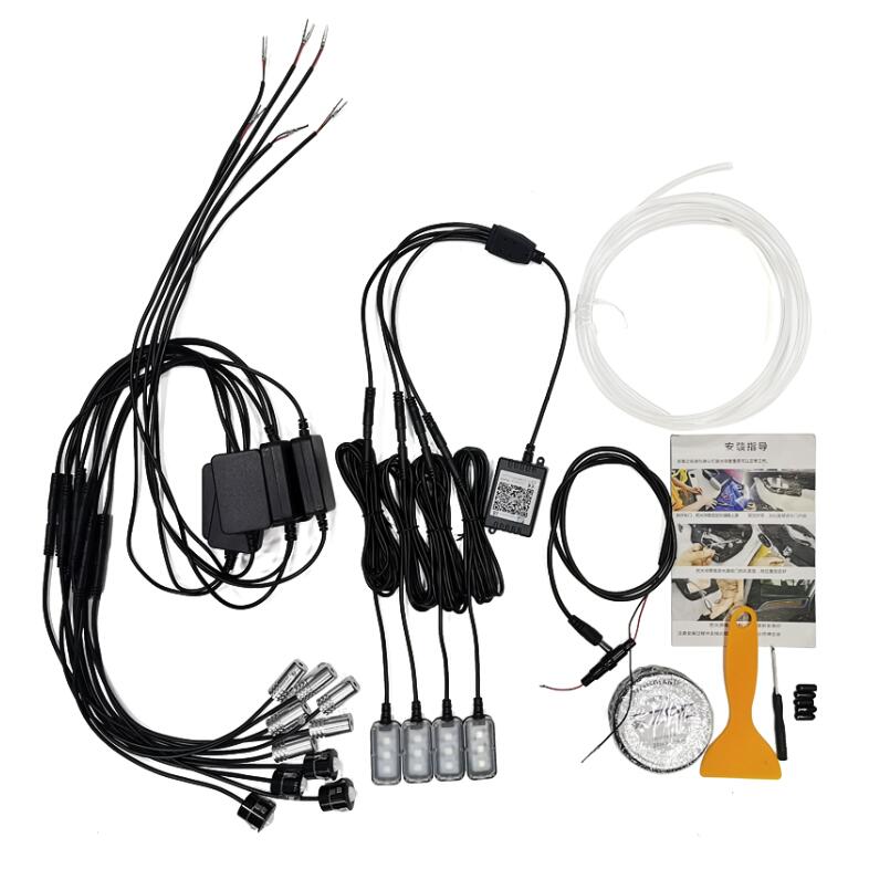 

14 в 1 комплект окружающего света RGB оптоволоконные фонари цвета стайлинга автомобиля декоративные атмосферные лампы освещение салона автомобиля приложение 14 in 1 APP Kit