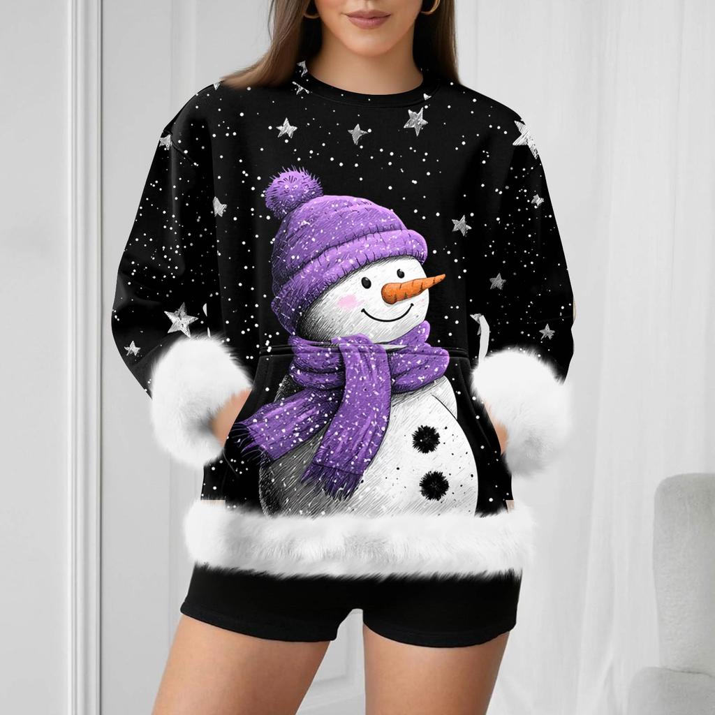 Dámská ležérní mikina s dlouhým rukávem a vánočním potiskem sněhuláka