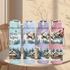 1PC Winter Cabin Snow House Scene Print 750ml Color Plastic Sports Water Bottle Leakproof Flip Straw Lid Suitable for Sports Office Home Use