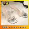 Rhinestone Transparent Belt Sandals Fashion Silver Crystal Summer 2025 New High Heels Women's Sandals Wear Thin Heels