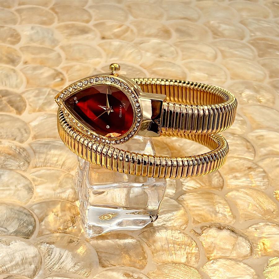 Damen Armbanduhr mit Tropfenförmigem Kopf und Schlangenförmigem Armband