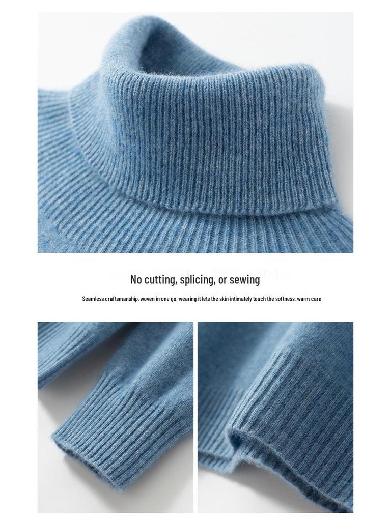 Men's Cashmere Roll Neck Sweater: Business Casual, Solid Color, Long Sleeve Knitwear for Autumn and Winter.