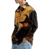 Men's Long Sleeve Button Down Shirt with Halloween Print for Costume Party