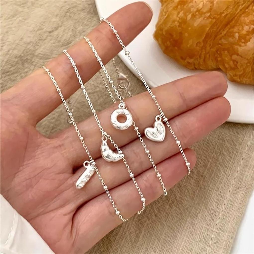 

Women s 925 Silver Donut Croissant Heart Simple Bracelet heart