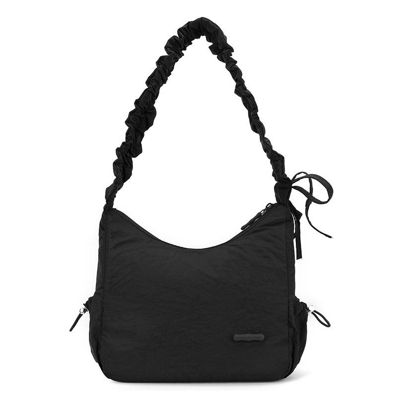 Niche design drawstring pleated bag solid color light and cute versatile shoulder bag