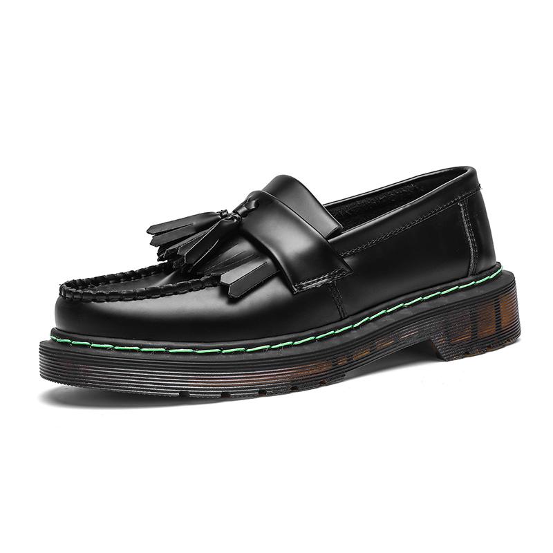 Fashion Breathable Slip On Loafers Thick Platform Casual Shoes Male Round Toe Cowhide Leather Driving Shoes Vintage Mens Summer Flats