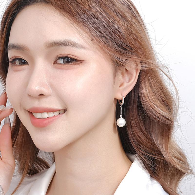 Fashion 925 Silver Long Earring Simple Elegant Pearl Earrings For Women Engagement Party Accessories KOFSAC
