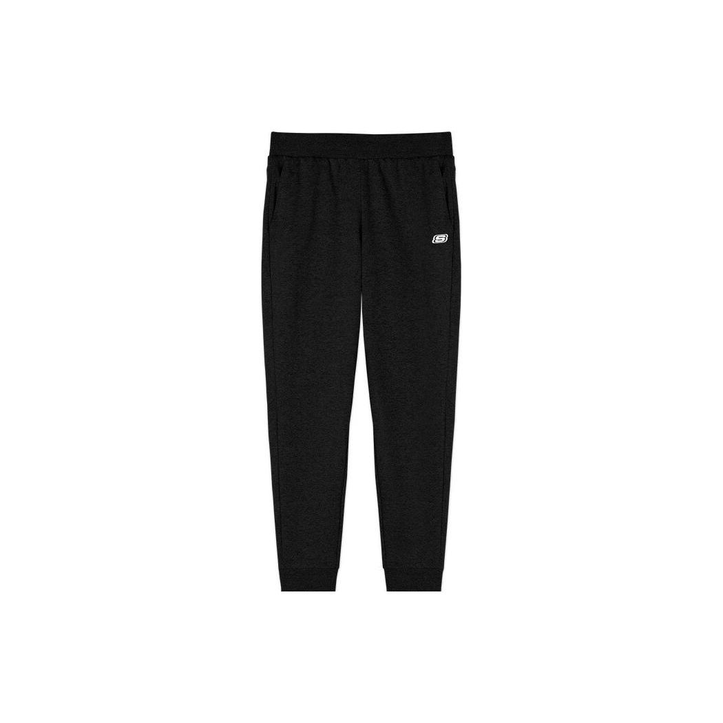 Skechers Solid Color Mid-Rise Ribbed Cuffed Knit Sports Pants Women bottoms Carbon-Black L220W011-0018 S
