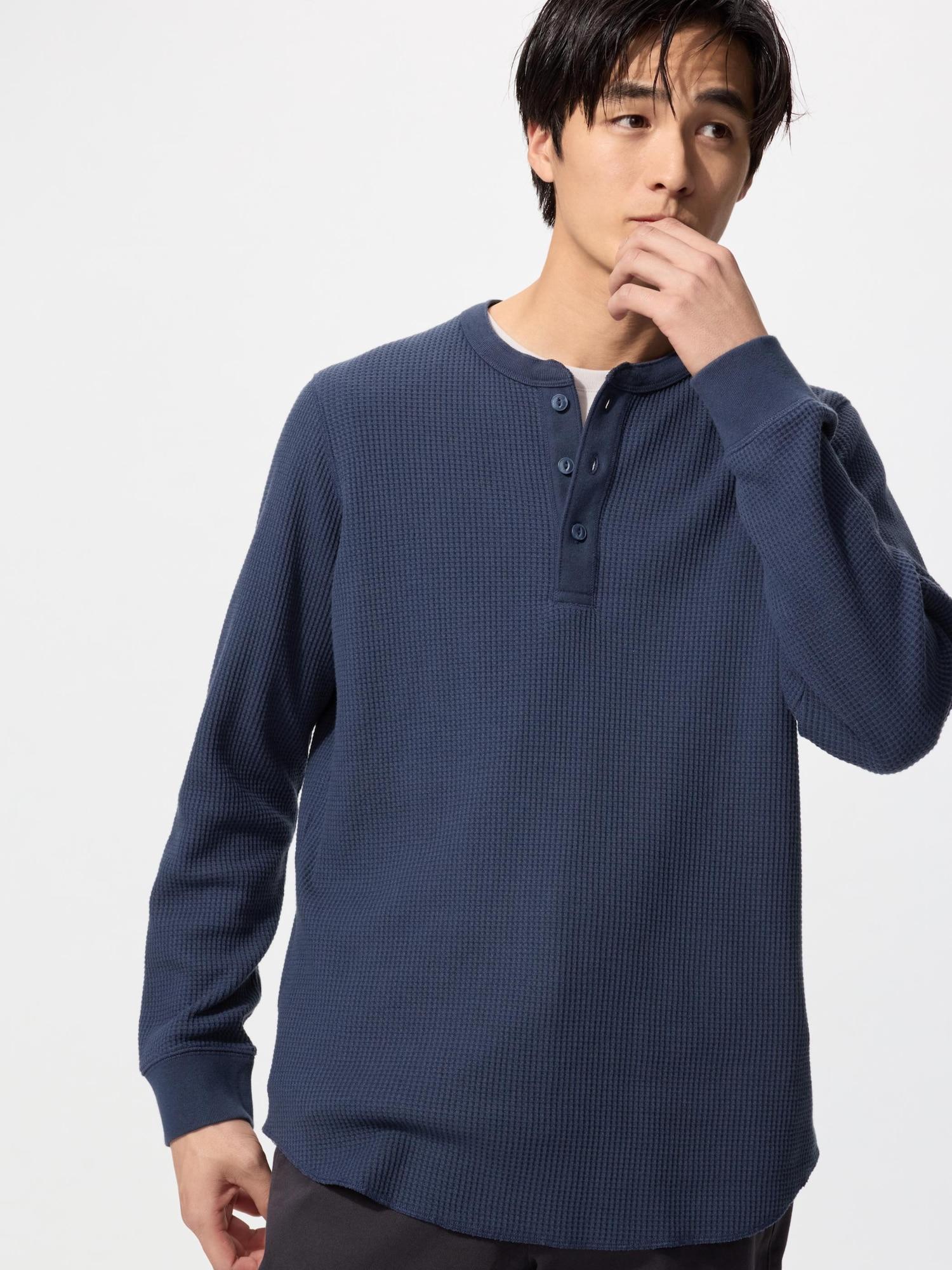 

Футболка Uniqlo Japan с вафельным воротником и длинным рукавом 65 BLUE/XS