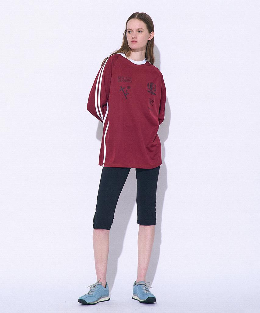PARTIMENTO WOMEN Striped Football Jersey Ls Tee_Burgundy