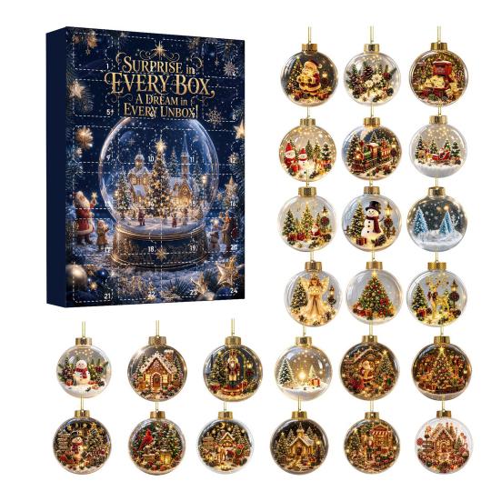 Winter Holiday Party Favors Christmas Advent Calendar, Acrylic 2D Flat Crystal Ball Pendants with Lanyard, Atmosphere Decorations 24 Day Tree Hanging