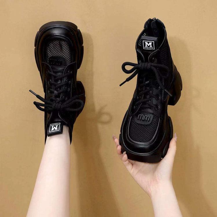 

Летние сетчатые дышащие ботинки Мартина женские 2025 новые для улицы с небольшой высотой каблука популярные сетчатые универсальные ботинки женские 40 чёрный