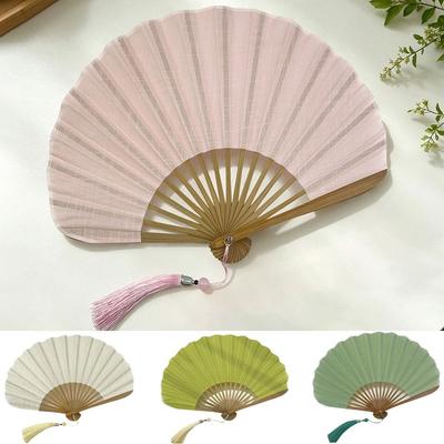 Cotton Linen Cloth Folding Hand Fan Bamboo Frame Dance Fan Vintage Mini Shell Fan Chinese Style