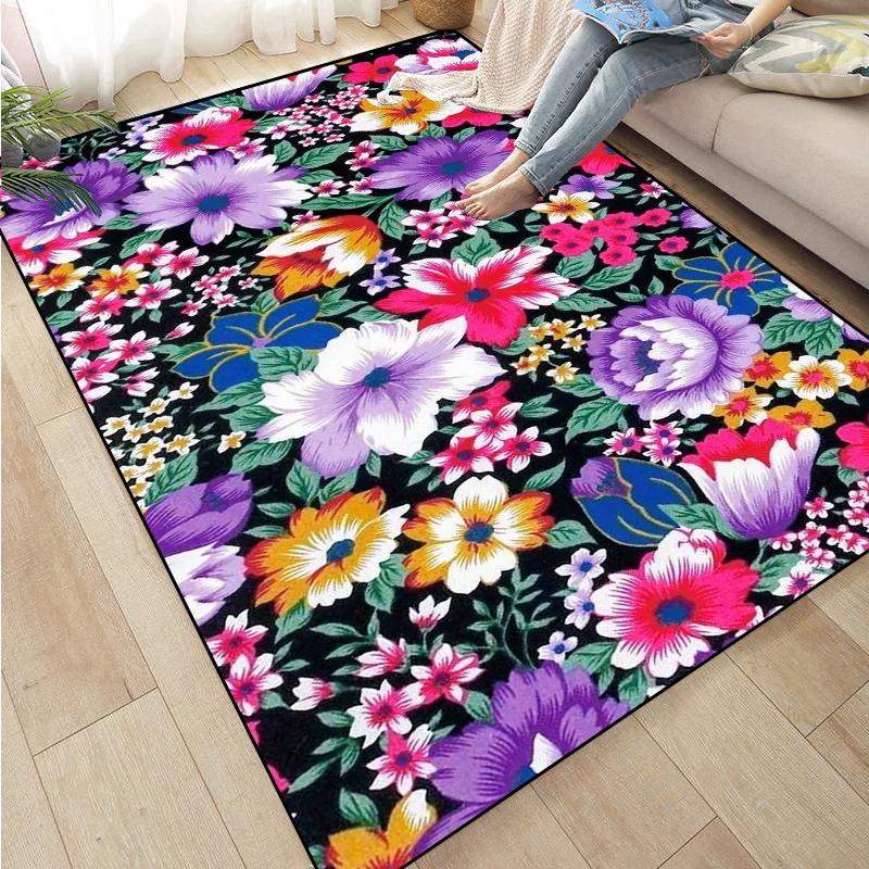 Rose Sunflower Daisy Peach Blossom Carpet Mat Colorful Flower Area Decorative Rugs for Room