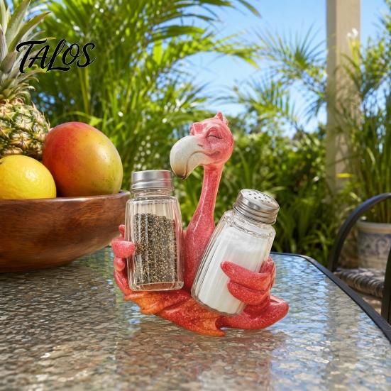 Cartoon Style Kitchen Rack Creative Animal Condiment Holder, Resin Organizer for 2 Spice Sculpture Jars, Cute Flamingo Pelican Dolphin Octopus Decor,