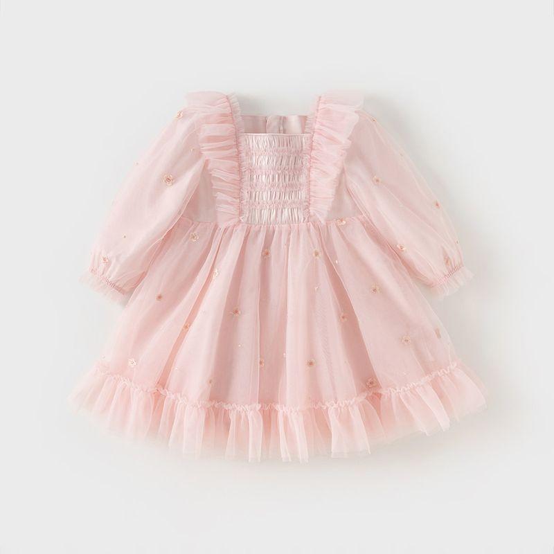 David Bella Girls  Mesh Dress Spring Outfit Children s Stylish Princess Dress Baby Children s Clothing Girl Sweet Dress Light Pink [Ready in Stock] 120