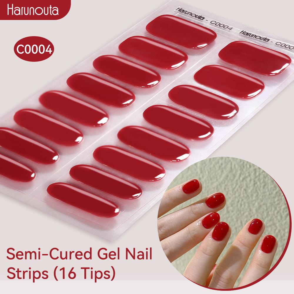 Harunouta Jelly Roze Glitter Semi-Uitgeharde Gel Nagellak Sticker Langdurige UV Nagellak Sticker UV/LED Verlenging Gel Polish Volledige Dekking