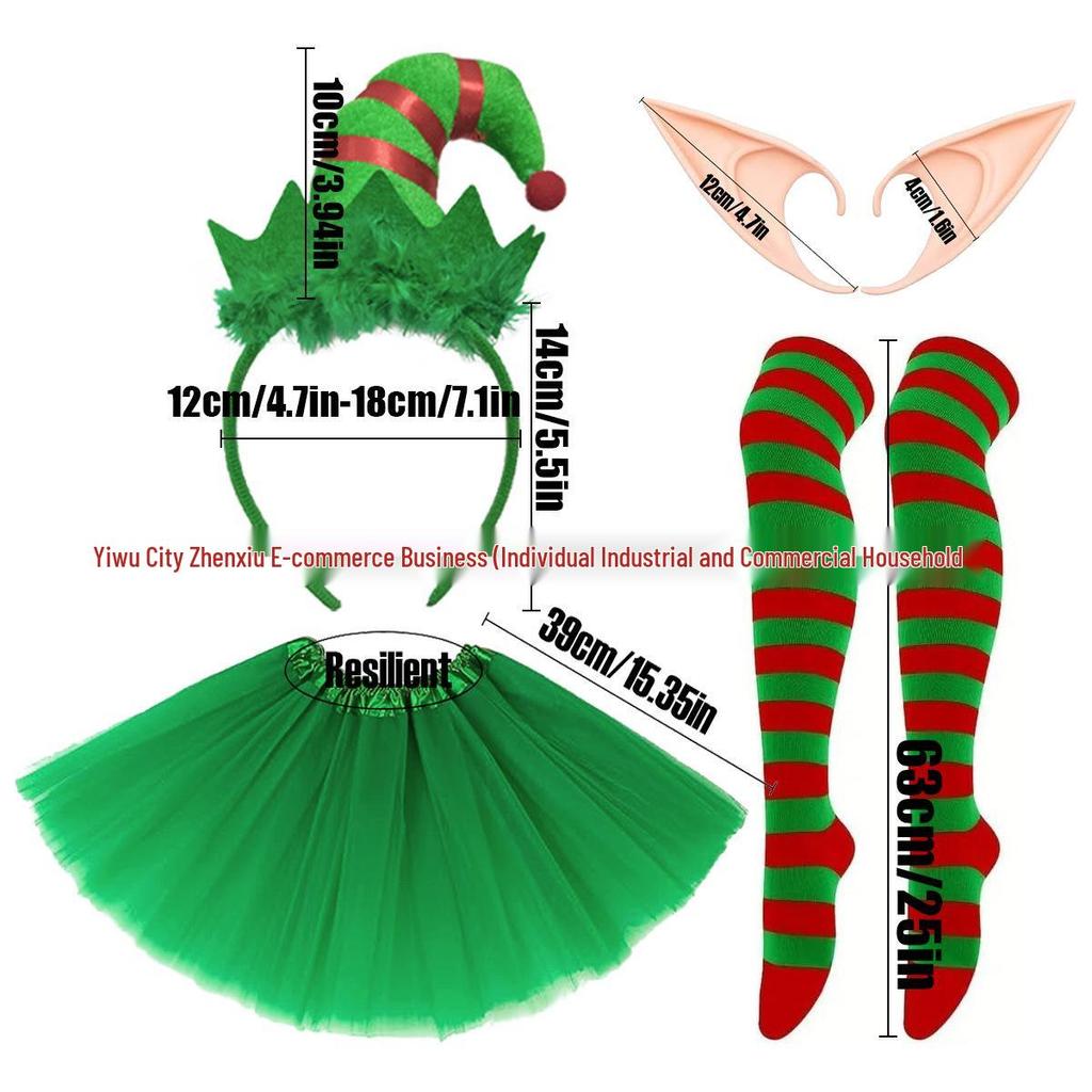 European & American Christmas Elf Headband: Adult Party Hair Accessories & Costume Set, 4-Piece
