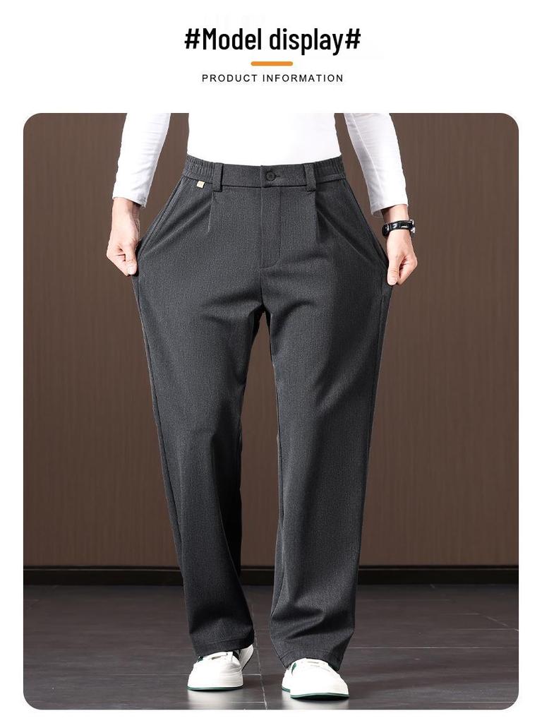 Woodpecker Men's Elastic Waist Wool Trousers - Loose Wide-Leg Casual Pants for Spring & Autumn