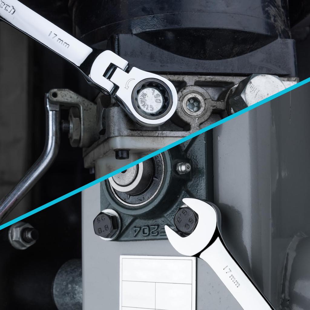 DURATECH Combination Flex Ratchet Wrench with Swivel 72 for Automotive and Includes Storage Bag Wrench, Wrench, Single-End Ratchet, Gears, CR-V Steel,