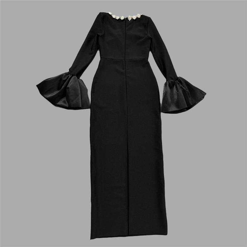 Hüft-Bandagekleid schmale Passform sexy Horn lange Ärmel Diamant Damen quadratischer Ausschnitt Mode Temperament Abendkleid