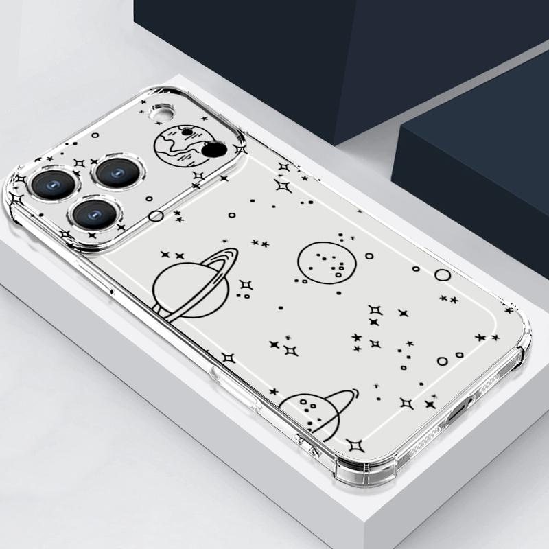 Star Moon Pattern Phone Case For iPhone 17e 17 16 15 Pro Max 14 13 Pro 16 Shockproof Clear TPU Soft Card Slot Pocket Back Cover