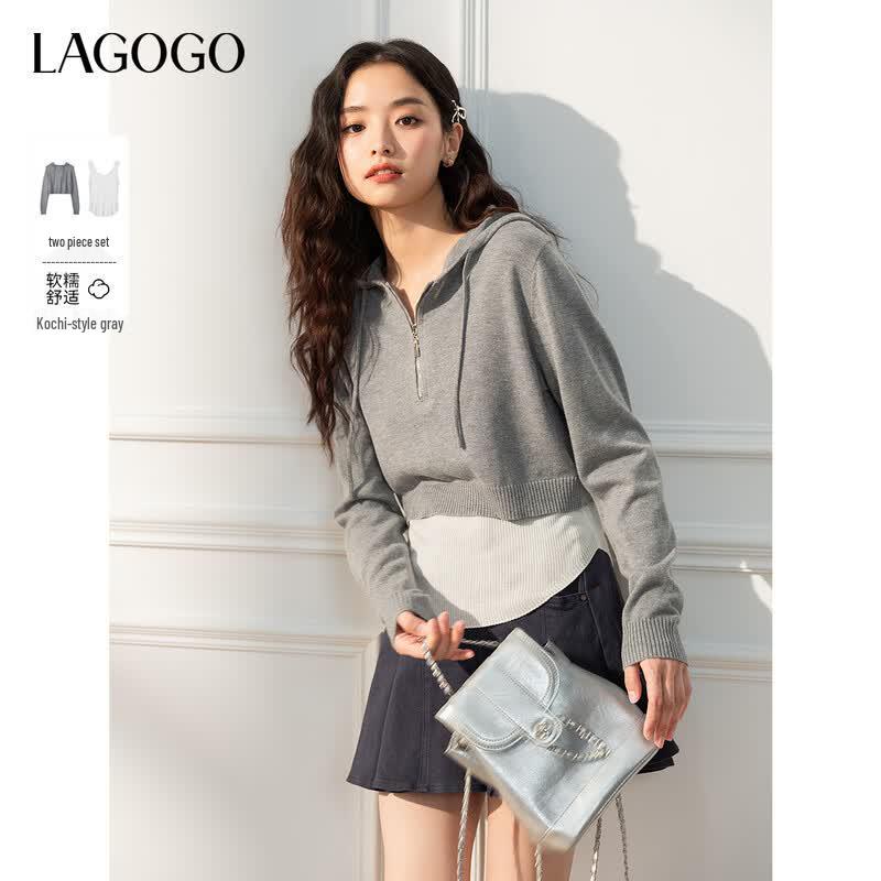 LAGOGO Chic Hooded Knitted Two-Piece Set XL