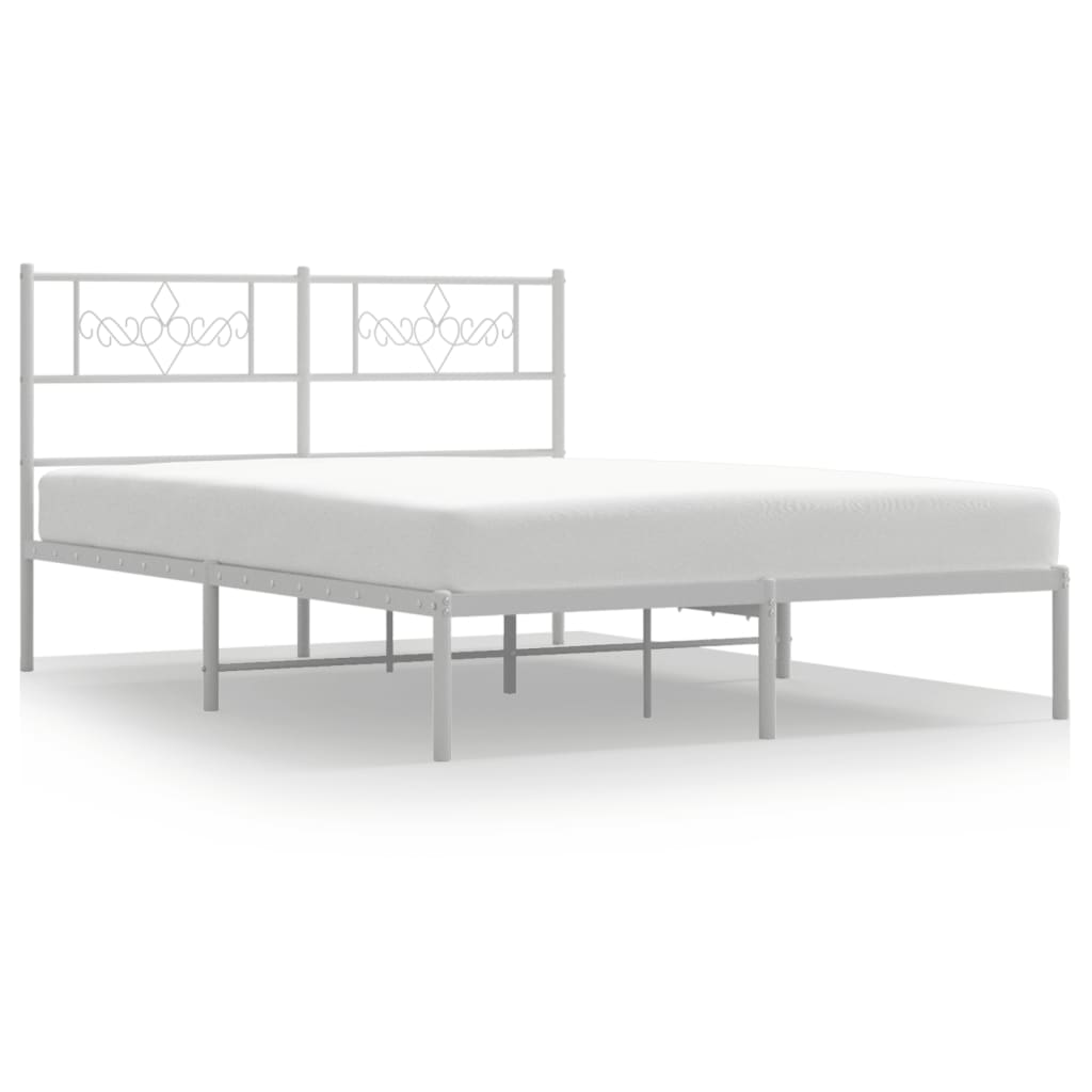 Metal Bed Frame with Headboard White 140 x 190 cm