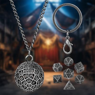 DND Metal Dice Pendant 100 Sided Hollow Polyhedral Sphere Necklace Keychain RPG Tabletop Game Jewelry
