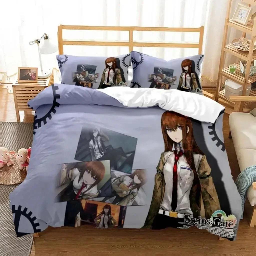 3D-Druck Anime Steins Gate Bettwäsche-Set Doppelbett Twin King Weiche Bettbezug Warme Decke Kissenbezug Junge Männer Junge Frauen Erwachsene Schlafzimmer