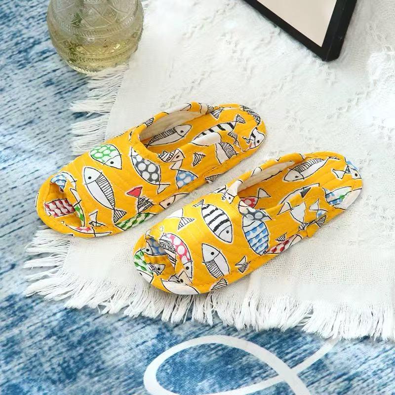 Atmungsaktive Baumwoll-Hausschuhe mit offenen Zehen, Stoffsohle und Krabbelmatte - Leise, Ganzjahres-Stil, Koreanisch