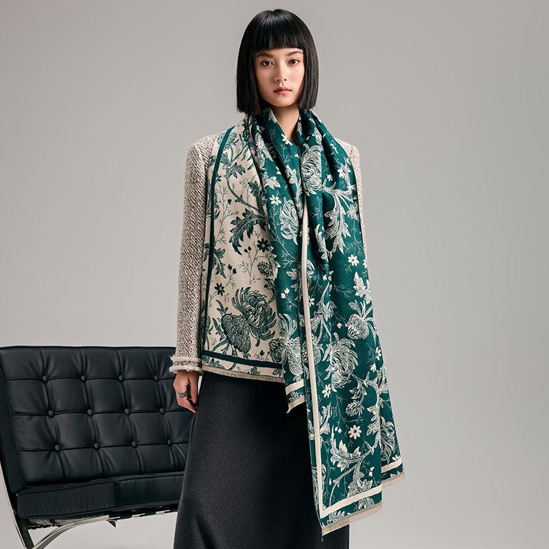 Versatile Printing Contrasting Colors, Double-sided Imitation Cashmere Scarf, Winter High-end Warm Shawl Women