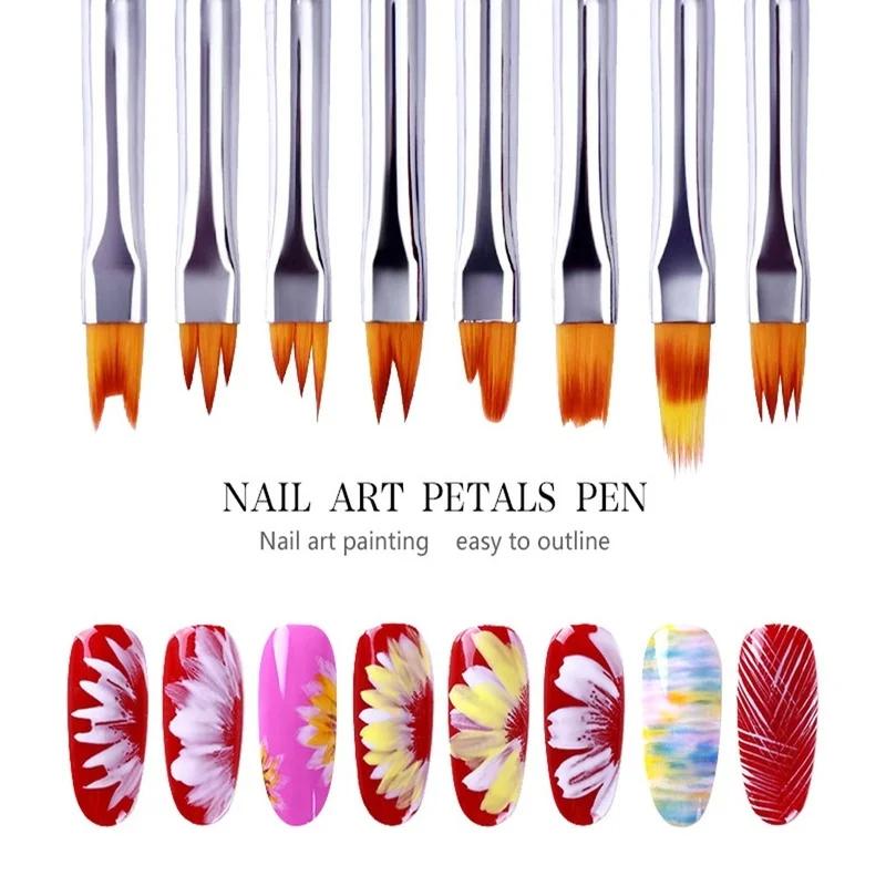 8 PCS/Set Nail Brushes Painting Pen Pink Petal Drawing Dotting Pen for Nail Design Acrylic Gel Polish Manicure Hand Drawn Tools