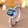 Fashion Silvery Color Rectangle Cut Blue Green Stone Ring Luxury Love Engagement Ring Wedding Jewelry