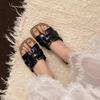 Open-toed slippers women's summer new square heel middle heel outer wear fashionable and simple casual cool slippers beach one-word drag