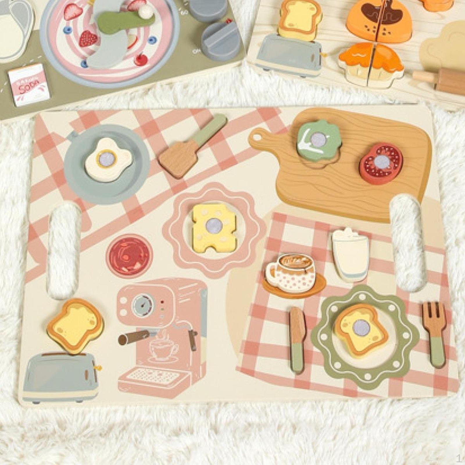 

Wooden Food Baking Set for Role Play Accessories Cutting Toys Breakfast