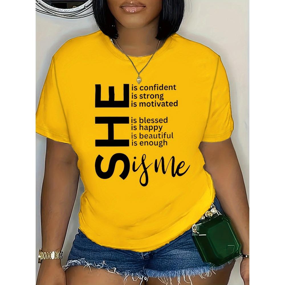 Women Cotton Short Sleeves T-shirts She Is Me Empowering Women's Tee Casual White Top