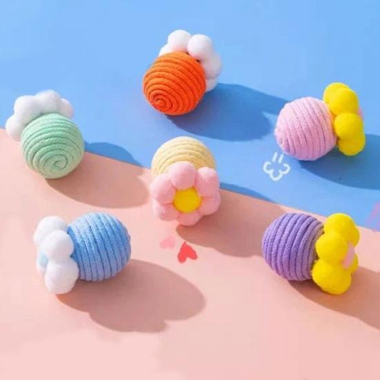6Pcs Colorful Cat Toy Balls Cute Flower Cat Ball with Bell Kitten Chew Toy Jingle Ball for Biting Rolling Indoor Cat Entertainment