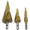 Titanium-Plated Spiral Groove Step Drill Bit Set (4-32mm, 4-20mm, 4-12mm) - Hex Shank Hole Expander