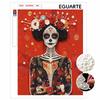 Pearl Painting DIY Kit Frameless Elegant Catrina Woman Red Floral Pattern Shiny Bead Art Canvas Creative Wall Decor Gift Idea Unique Craft Art