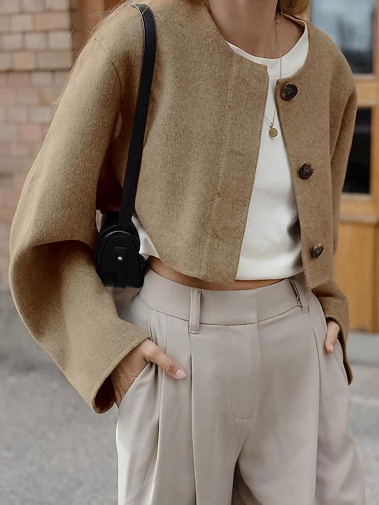 2023 Merlad Style Brown Woolen Coat: European & American Autumn/Winter Short Women's Top