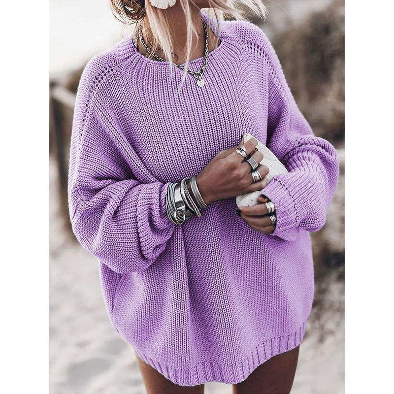 Loose Fitting Pullover Solid Color Sweater Loose Pullover Pure Color Sweater