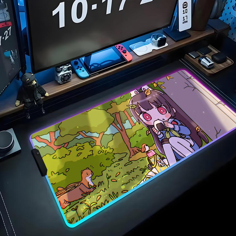 miyu blue archive Mouse Pad RGB Gaming Mousepad Big LED Pad PC Desk Mat Luminous Mouse Pad Large Keyboard Mats Table Rug With