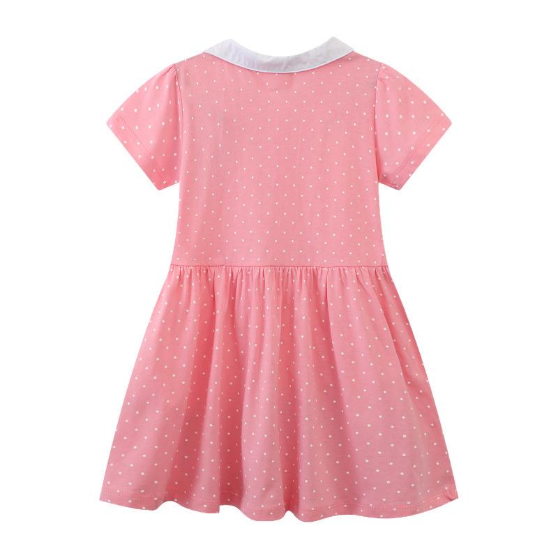 2025 Summer Cartoon Embroidered Lapel Cotton Dresses for Girls - European & American Style