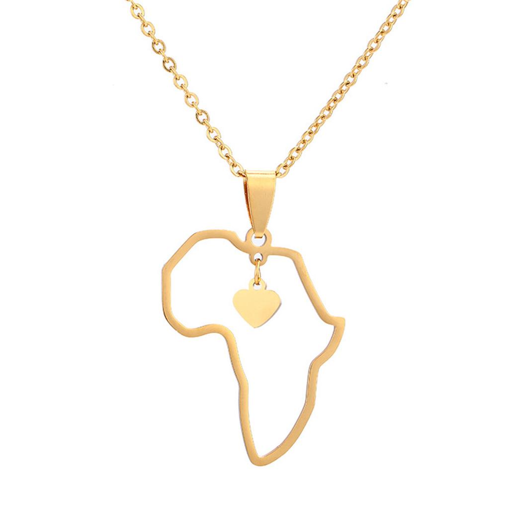 Hollow Heart-Shaped Love Titanium Steel African Map Necklace Temperament Ethnic Style Jewelry