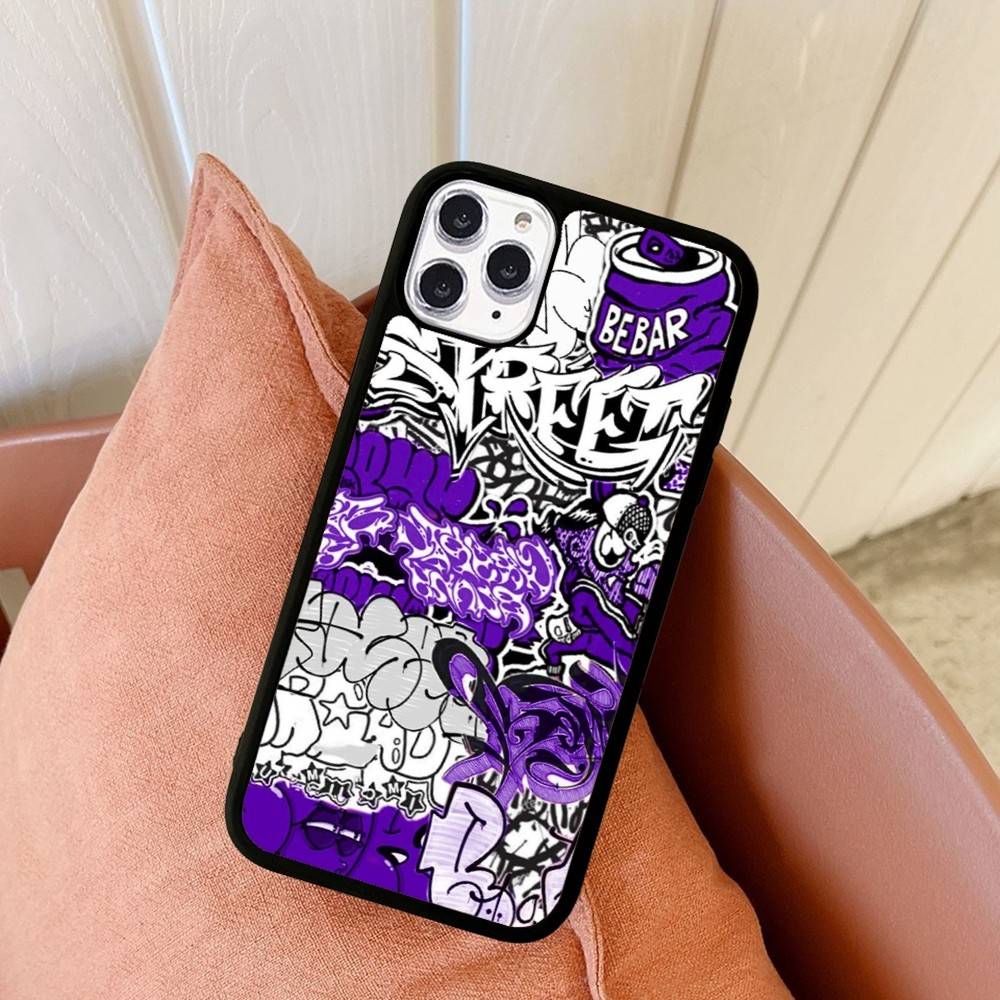 Cool Black Graffiti For iPhone 17 16 15 14 13 12 11 Mini Pro Max Plus PC+TPU Back Phone Cover