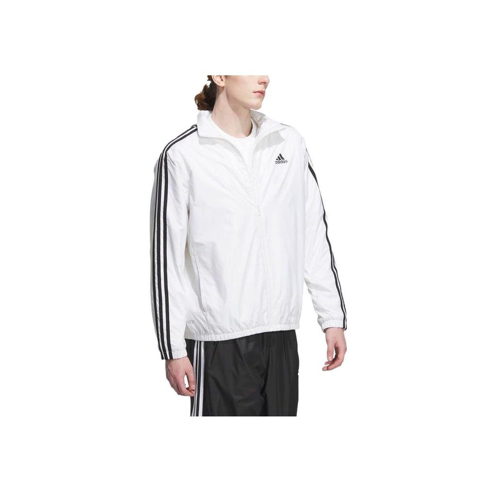 Adidas Vintage Sports Stand Collar Jacket Striped Letter Print Zipper Long Sleeve Jacket Men Jacket White IK7334